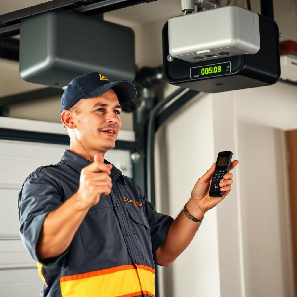 Professional garage door technician from Garage Door Locust programming a remote